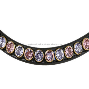 Finition noire de qualité supérieure design personnalisé fait à la main en gros canal vide bande de front de cheval en cuir avec des pierres multicolores en cristal clair - Product Image 3