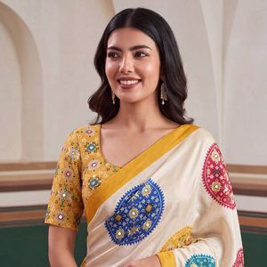 Sari en soie crêpe de qualité supérieure avec imprimé numérique Patola, travail miroir et chemisier non cousu assorti, prix de gros par Royal Export - Product Image 1