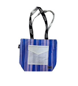 Sac fourre-tout personnalisable en PP non tissé bleu, tendance, avec fermeture éclair, design en tissu rayé coloré, pour ordinateur portable, usage quotidien - Product Image 1