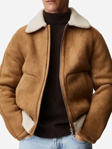 <b>Men</b>’s Brown <b>Suede</b> Leather <b>Jacket</b> with Fur Collar Vintage Western Winter <b>Jacket</b> - Product Image 1