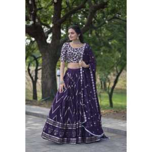 Faux Blooming <b>Sequins</b> with Thread Embroidered Work Lehenga Choli - Product Image 4