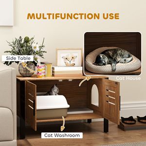 Lettiera per Gatti Marrone Scuro con Recinzione, Gambe Alte e Tiragraffi 80 cm L x 45 cm P x 50 cm A - Product Image 3