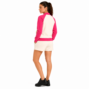 Women's 2 Piece Shorts <b>Set</b> Contrast Raglan Sleeve Bomber Jacket Solid Color Casual Winter Knitted Polyester/Cotton High Street - Product Image 6