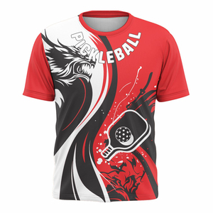 Maillot de pickleball rouge à manches courtes, col rond, imprimé par sublimation, en polyester anti-humidité, coupe athlétique unisexe, vêtement toutes saisons - Product Image 6