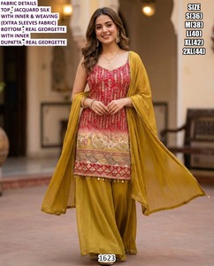 Conjunto Palazzo Bandhani Gulshan, Traje Tradicional de Fiesta para Mujer, Largo hasta el Suelo, Bordado Bandhani, Secado Rápido, Corte Regular, para Todas las Temporadas - Product Image 5