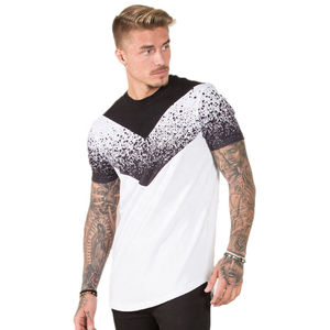 <b>Mens</b> Black and White V-Shape Paint Splatter Crew Neck T-<b>Shirt</b> Short Sleeve Graphic Printed Casual Cotton Top Custom Logo OEM ODM - Product Image 3
