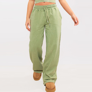 Nouveau style de pantalon de survêtement à cordon de serrage, couleur unie, pour femmes, en coton épais, coupe large et droite, design personnalisé - Product Image 4