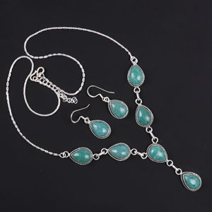Wholesale 925 Sterling <b>Silver</b> Natural Green Amazonite Gemstone Teardrop Multi-Stone <b>Necklace</b> <b>and</b> Matching <b>Earrings</b> Jewelry <b>Set</b> - Product Image 4