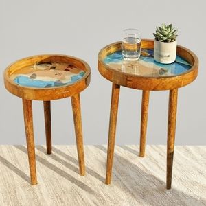 Modern <b>Round</b> Faux Wood Nightstand Natural Finish Side <b>Table</b> for Bedroom Living Room <b>Small</b> Space Furniture - Product Image 1