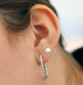 Aros Clásicos de Plata 925 con Cristales Redondos de Circonita, Engastados en Canal, Chapados en Rodio, para Mujer, Uso Diario - Product Image 4