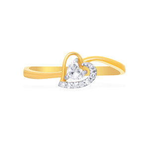 Bague en diamant tendance et artistique, minimaliste, plaquée or, en forme de cœur, avec pierre blanche de laboratoire et pierres pavées sur les côtés - Product Image 2