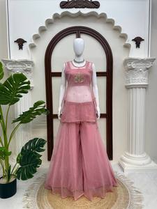 Salsa Seide Handgefertigtes Palazzo-Anzug-Set Mikro-Baumwoll-Innentop Vollständig Genähtes Designer-Partykleidungs-Set Trendiges Knielanges Reguläres Outfit - Product Image 2