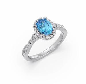 Anillo de Compromiso de Plata 925 para Mujer con Topacio Azul Ovalado y Halo de Moissanita con Engaste Pavé, Estilo Clásico - Product Image 2