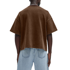 T-shirt en coton délavé vintage à épaules tombantes, imprimé graphique ton sur ton personnalisé, col rond épais, décontracté pour hommes, vente en gros - Product Image 3