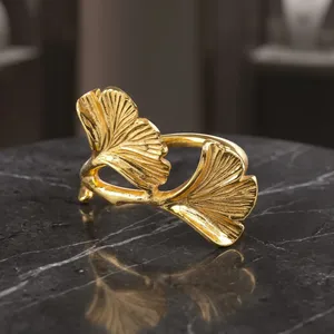 <b>Silver</b> Ginkgo Leaf Shaped <b>Napkin</b> Ring Metal Decorative Tabletop Holder For Kitchen Dining Table And Modern Home Decoration - Product Image 5