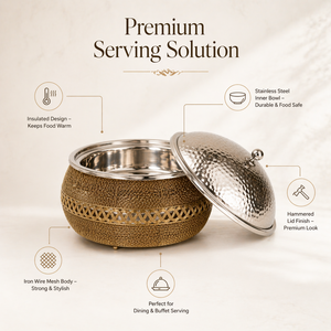 Customized Iron Wire Mesh Serving Casserole with Stainless Steel Hammered Hotpot | Insulated Food <b>Warmer</b> for <b>Buffet</b> & Dining - Product Image 5