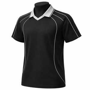 Polo Negro de Manga Corta con Ribete Blanco, Cuello en V, Corte Regular, Camiseta Casual de Punto para Hombre - Product Image 5