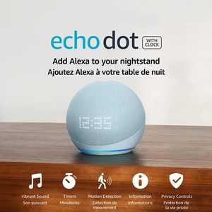 Echo Dot (รุ่นที่ 5, รุ่นปี 2022) พร้อมนาฬิกา |   ลำโพงอัจฉริยะพร้อมนาฬิกาและ Alexa |   สีฟ้าเมฆ - Product Image 2