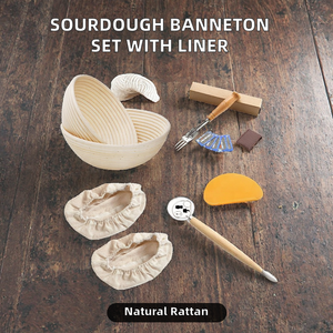 ชุดอุปกรณ์สำหรับการหมักขนมปังซาวโดว์แบบมืออาชีพ, ตะกร้าหวายธรรมชาติรักษ์โลกพร้อมแผ่นรองและที่ขูดแป้ง - Product Image 3