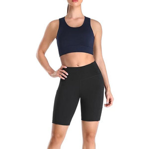 กางเกงขาสั้นโยคะเอวสูงไร้ตะเข็บ ระบายอากาศได้ดี เนื้อผ้าริบบิ้น ผสมสแปนเด็กซ์/ไนลอน แฟชั่นออกกำลังกาย สไตล์ใหม่ ยกกระชับสะโพก - Product Image 1