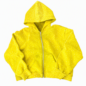 Sweat à capuche zippé à motif lettres jaunes, coupe classique, décontracté, unisexe, en molleton de coton tricoté, écoresponsable, style streetwear hiver - Product Image 1
