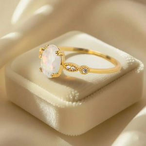 Bagues de fiançailles classiques et délicates en opale, argent sterling 925, coupe ovale, plaqué or 18 carats, bijoux romantiques pour femmes pour mariage et fêtes - Product Image 4
