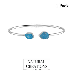 Premium High Finish 925 Sterling Silver Trendy Adjustable Bangles Neon Apatite Rough Shape Twister Bezel Setting Unisex Everyday - Product Image 1