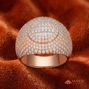 Rose Gold Plated Iced Out <b>Dome</b> <b>Ring</b> for Men VVS Moissanite Baguette Diamond Cluster Statement <b>Ring</b> Hip Hop Pink Gold Jewellery - Product Image 1