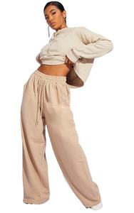 Pantalones de pierna ancha de cintura media para mujer, talla grande, color liso, ajuste holgado, con cordón, informales, largos, de punto, de elastano/poliéster, para invierno - Product Image 2