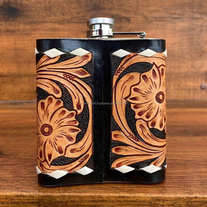 Newest Luxury Customized Hand <b>Tooled</b> <b>Leather</b> Premium Heavy Duty Hip Flask Holder Case Personalized Genuibe Cowhide <b>Leather</b> Flask - Product Image 6