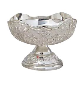 Bol de service en acier inoxydable en métal de designer fini argent look royal avec support pour restaurant et bar d'hôtel - Product Image 1