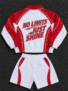 Unisex <b>Rhinestone</b> Zip Up <b>Jackets</b> Windbreaker Shorts Sets Color Block Sportswear Print Streetwear Wholesale Men's Summer 2-pc Set - Product Image 3