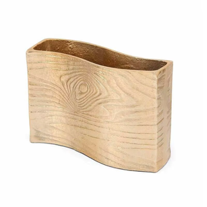 Modern Brushed Brass Wave <b>Metal</b> Vase Rectangular Curved Floral <b>Planter</b> <b>Trough</b> Centerpiece Decorative Tabletop Console Accent - Product Image 2