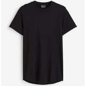 T-shirt à col rond long pour homme en coton mélangé, coupe décontractée, noir - Product Image 2