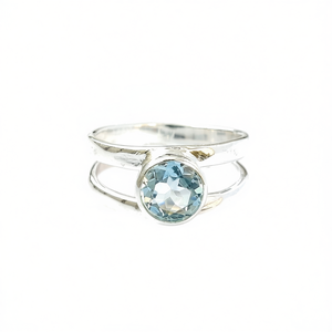 Blue Topaz <b>Crystal</b> Gemstone <b>Ring</b> 3.8 Grams Weight Bezel Setting Inlay - Product Image 2