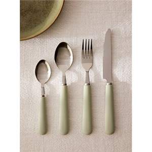 Ensemble de couverts en acier inoxydable de qualité supérieure, 24 pièces, poignée mate vert sauge, finition polie miroir, vaisselle écologique en gros - Product Image 1