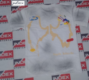INDEX Men's White Short Sleeve T-Shirt O-Neck Hand-Painted Pattern Regular Fit Casual Knitted Cotton Front <b>Logo</b> - Product Image 2