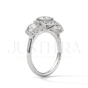 Three Stone Elegant Design 14k Rose Gold Engagement <b>Ring</b> Classic Proposal <b>Ring</b> With Round Cut Moissanite Diamond Wedding Jewelry - Product Image 4