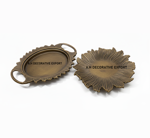 Bandeja Ovalada de Oro Antigua Hecha a Mano de Lujo |   Bandeja de Servir con Diseño de Rayos de Sol |   Acabado Decorativo Dorado Antiguo de Primera Calidad, Tamaño Personalizado - Product Image 6