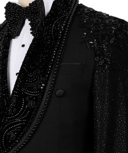 Men’s Black Rhinestone Embellished Double Breasted Tuxedo <b>Blazer</b> – Designer Wedding Party Suit Jacket - Product Image 3