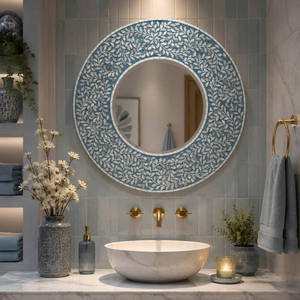 Elegant Wooden Wall Mirror Handcrafted Seashell <b>Mosaic</b> Inlay Traditional Framed Design Eco-Friendly Durable Decorative Mirror - Product Image 6