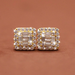 Baguette Moissanite <b>Silver</b> <b>Stud</b> Earrings S925 Geometric Design - Product Image 1