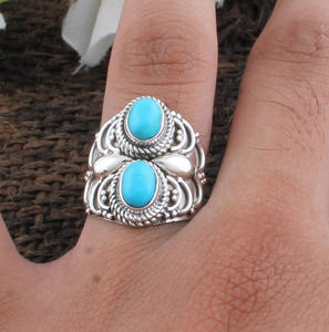 925 Sterling <b>Silver</b> Bezel Setting Turquoise Handmade Classic <b>Boho</b> Dainty Solitaire Vintage Wedding <b>Ring</b> Certified Jaipur - Product Image 4