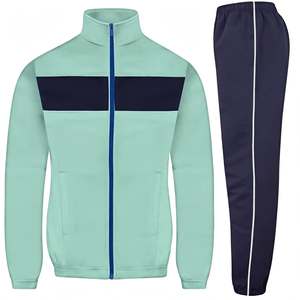 Custom Men Tracksuit Colorblock High Collar Full Zip <b>Jacket</b> <b>Navy</b> Piping Jogger Pants Two Piece Polyester Casual Athletic Wear - Product Image 1
