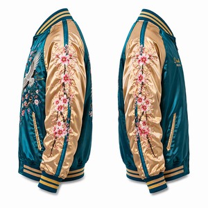 Veste bomber OEM Premium Yokosuka Sukajan réversible en satin avec broderie de grue - Product Image 4