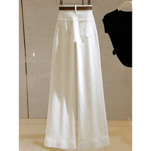 Jeans de Mezclilla Blancos de Cintura Alta y Pierna Recta, Estilo Casual de Verano, Corte Regular, Peso Medio, con Bolsillos - Product Image 3