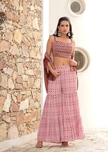 Ensemble Fusion Sharara avec Cape Marron et Haut Orné de Miroirs - Product Image 4