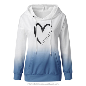 Sweat-shirt à capuche dégradé pour femme avec imprimé cœur, manches longues, en coton tricoté, pour l'automne, longueur standard, avec poche avant - Product Image 6