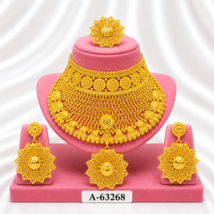 Conjunto de Collar y Aretes Clásicos Chapados en Oro de 24K para Mujer, Joyería de Aleación con Forma de Flor A-63274, Conjuntos de Joyería de Moda para Boda - Product Image 6
