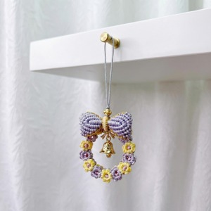 Beautiful Macrame <b>Key</b> Chain with Small Bell <b>Bag</b> Charm For Aesthetic Photography Prop And Styling Accessory From India - Product Image 1